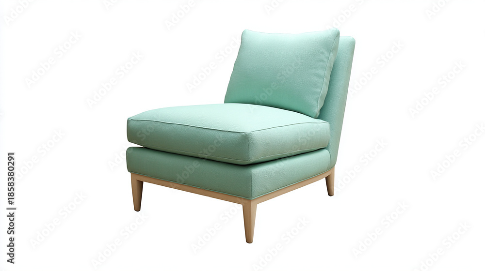 Obraz premium Isolated Mid-Century Modern Mint Green Linen Armchair on White Background