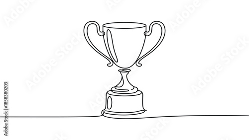  Minimal continuous line drawing of trophy cup award, symbol of success, victory and achievement, business motivation and competition concept in simple modern outline style