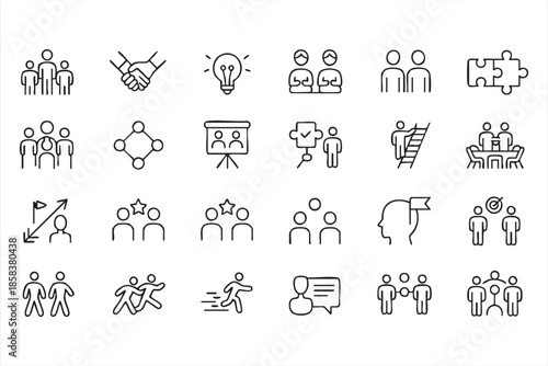 Business Team Collaboration Icons for Leadership and Strategy Interfaces