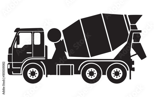 Cement mixer truck silhouette on white background