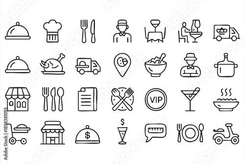 Food and Dining UI Icons for Menus, Delivery, and Restaurant Platforms