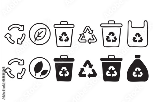 Waste Disposal and Recycling Icons for Environmental Web Interfaces