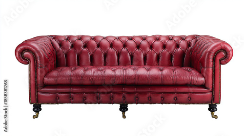 Victorian Red Leather Sofa on White Background