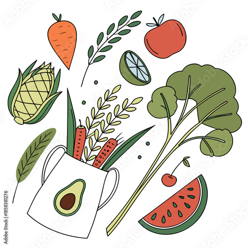 Fresh Eco Food Ingredients  Flat Vector  Isolated  (2) Vector Illustration
