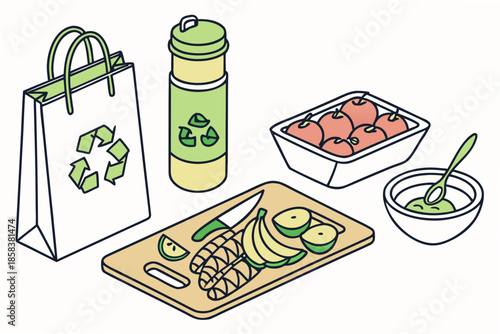 Eco Kitchen Food Preparation Illustration  Flat Ve (11) Vector Illustration
