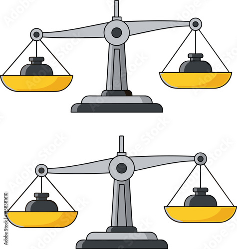 Balance scale illustration, weight comparison concept, physics education, mass equality, science diagram, equilibrium tool, classroom learning, vector graphic, measurement icon