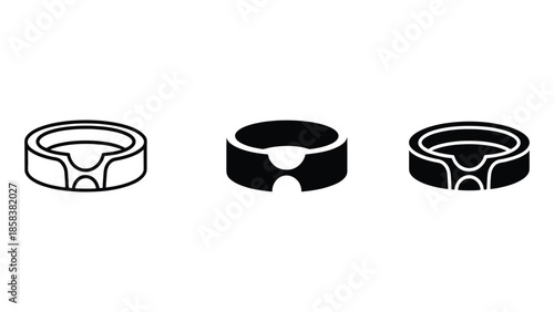  Pet feeding bowl icon set in outline and solid styles, minimal animal food dish symbols, modern pet care and feeding illustrations isolated on white background