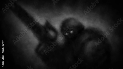 Science fiction animation in black and white background.