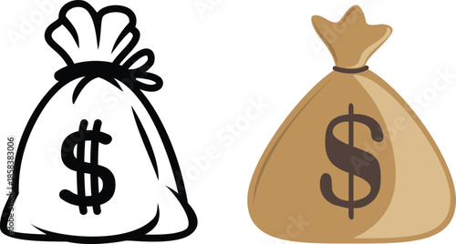 vector icon of a classic money bag with a dollar sign, representing wealth, savings, and financial assets.Private Equity Icons.  Filled icon set of Private Equity: investment fund, money bag, dollar