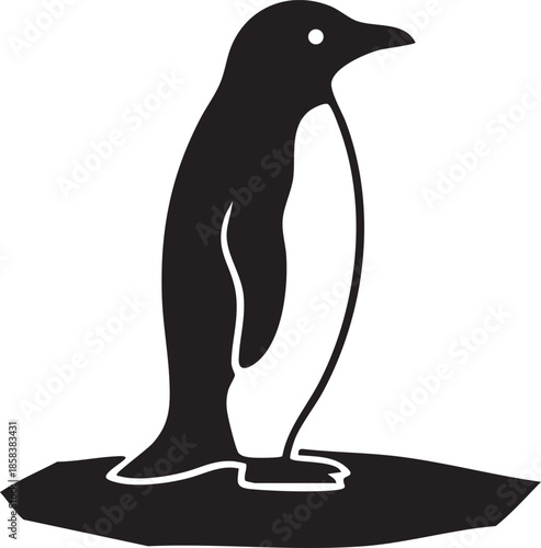 Stylized Penguin Standing on Ice Floe Vector Illustration