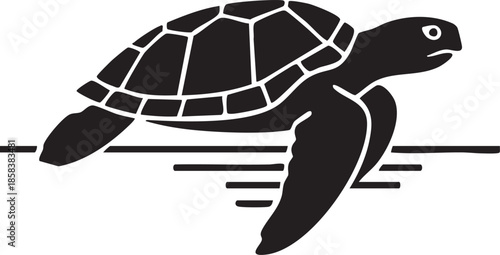 Stylized Turtle Swimming with Flippers Extended Vector Illustration