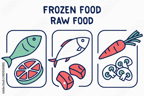 Frozen Raw Food Selection  Flat Vector  White Back (11) Vector Illustration
