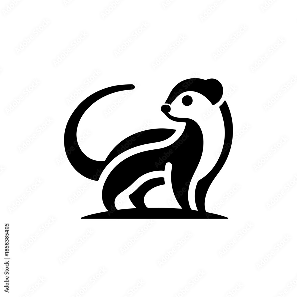 Obraz premium Asian Palm Civet Silhouette Black and White Vector