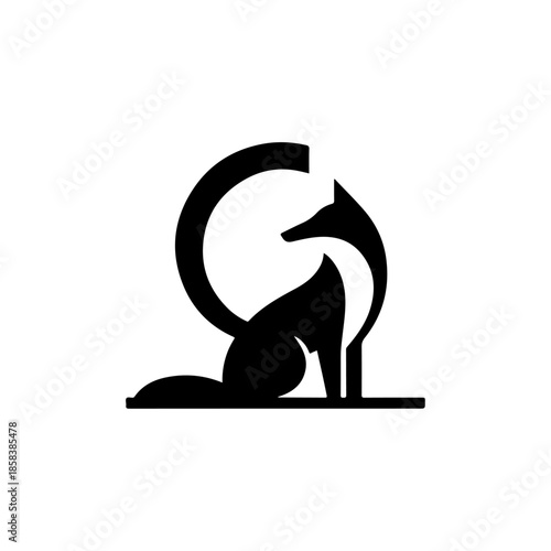 Abstract Fox Silhouette Black and White Vector