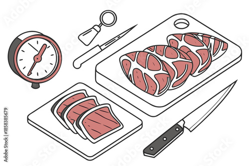 Raw Meat Food Prep Layout  Vector Illustration  Wh (10) Vector Illustration