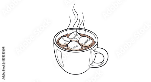 Vector of a hot cocoa cup with marshmallows, symbolizing warmth, winter and comfort drinks, isolated on a transparent background