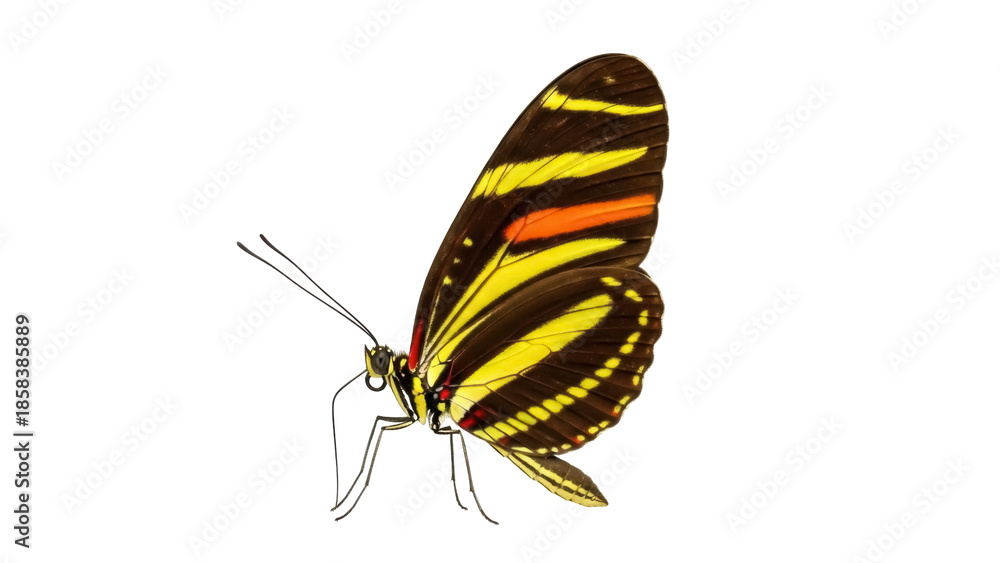 Obraz premium Isolated Zebra Longwing butterfly with detailed wings, nature wildlife insect beauty animal fauna