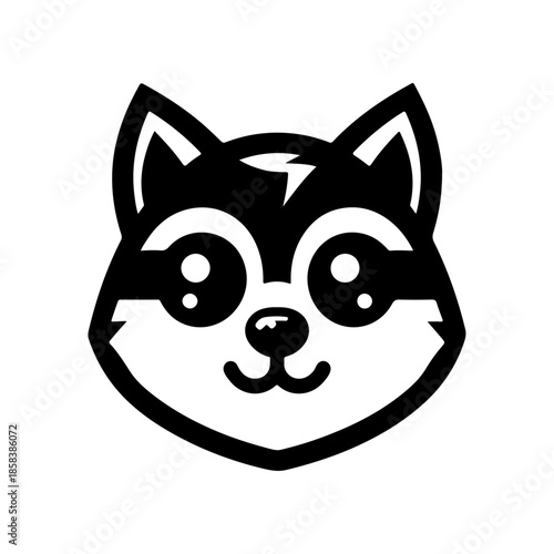 Friendly Wolf Mascot Head Black and White Vector