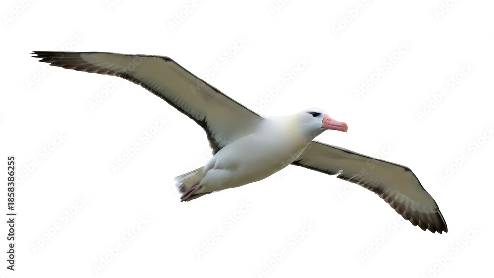 Fototapeta premium Isolated albatross soars gracefully, its magnificent wings extended widely against neutral space