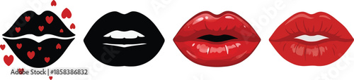 Vector illustration of bright red lips and open mouth with tongue out