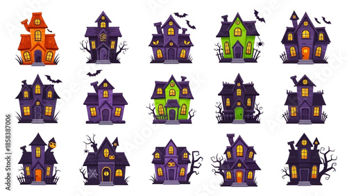 Collection of Spooky Haunted Houses for Halloween Celebrations.