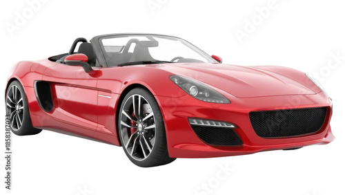 Foto Isolated Red convertible car, modern luxury vehicle, studio shot, side perspecti
