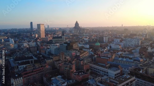 Flying over Brussels Belgium drone shot sunny day