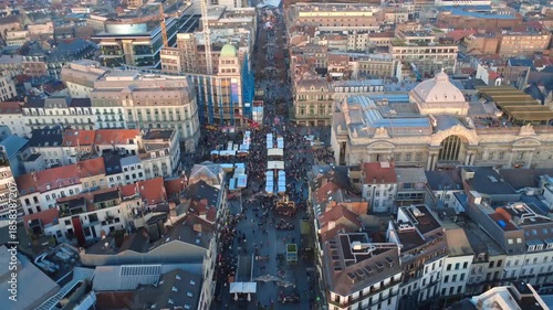 Flying over Brussels Belgium drone shot sunny day
