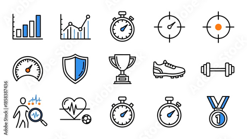 Collection of sports and business icons representing success and achievement.