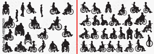 disabled people silhouettes vector, wheelchair user clipart, accessibility human svg, inclusive lifestyle illustration, special needs graphics, black disabled silhouettes, healthcare vector art, mobil
