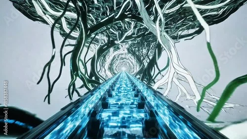 Futuristic Journey, Abstract Pathway, Digital Realm, Surreal Visualization, Artistic Perspective