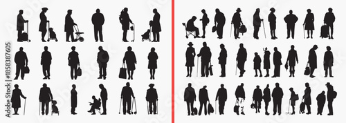 standing people silhouettes vector, men women clipart, human posture svg, lifestyle character illustration, people standing poses, black human silhouettes, urban life vector art, character design elem