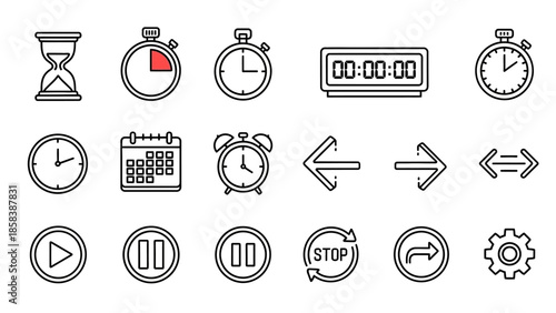 Collection of Time and Navigation Line Icons.