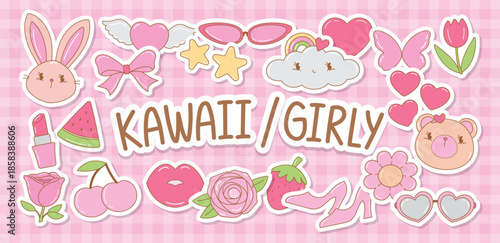 cute kawaii girly sticker style cartoon graphic element vector set for decorating your artwork