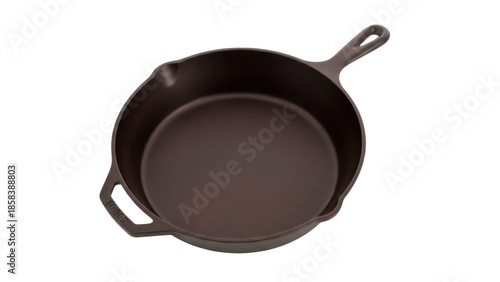 Foto Isolated cast iron skillet against plain backdrop, cookware for culinary use, ki