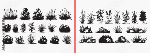 bush silhouettes vector, shrub plant clipart, garden bush svg, landscape foliage illustration, nature bush graphics, black plant silhouettes, outdoor greenery vector art, landscaping design elements, 