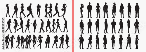 standing people silhouettes vector, men women clipart, human posture svg, lifestyle people illustration, casual standing poses, black people silhouettes, urban life vector art, character pose design, 