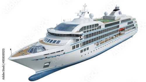 Isolated cruise ship at sea, luxury yacht for ocean travel vacation and leisure tourism
