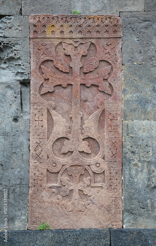 Armenian cross stone khachkar in Hayravank, Armenia