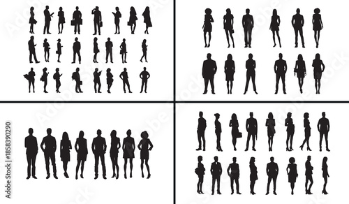 standing people silhouettes vector, men women clipart, human posture svg, lifestyle people illustration, casual standing poses, black people silhouettes, urban life vector art, character pose design, 