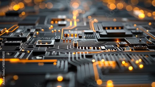 Abstract Technology Background with Circuit Board and Glowing Elements for Digital Design