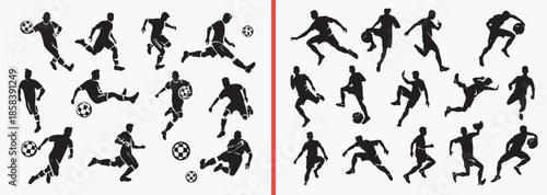 soccer player silhouettes vector, football action clipart, sports athlete svg, soccer movement illustration, game action graphics, black football silhouettes, sports vector art, soccer pose design, pl