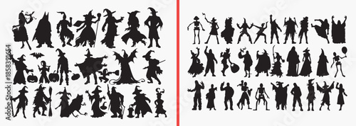 wizard silhouette vector, fantasy mage black silhouettes, magical character illustration, sorcerer outline artwork, fantasy game character set, wizard icon collection, mythical character silhouette pa
