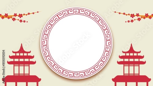 Chinese new year background animation with pagoda