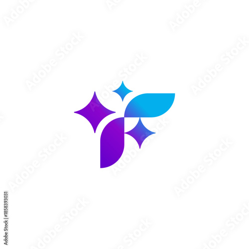 Fotografie sparkles icon with letter F logo. simple design template