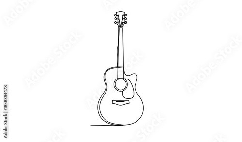 Continuous line acoustic guitar minimalist vector illustration