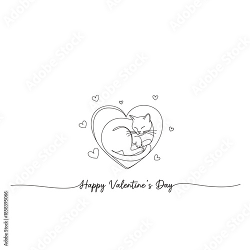 Black and white valentines day heart with cat and text on