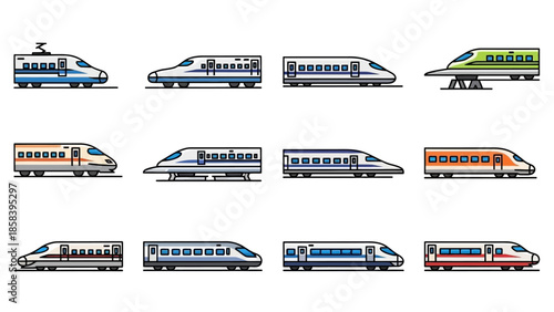 Collection of various high speed trains in different styles.