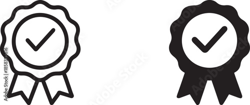 Verified guarantee badge with checkmark icon in silhouette style for trust and quality, EPS vector.