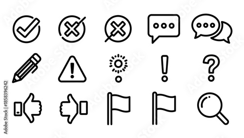 Collection of various line icons representing common user interface actions and symbols.